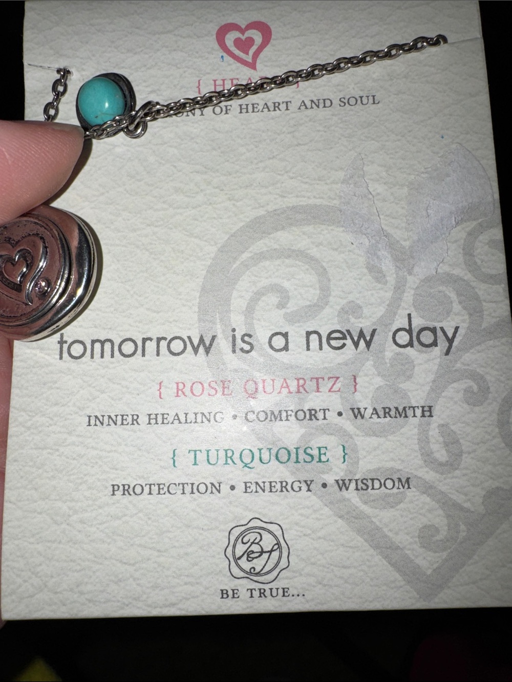 Giftcraft ‘Tomorrow is a New Day’ Heart Charm Turquoise Pendant Necklace - Picture 2 of 3
